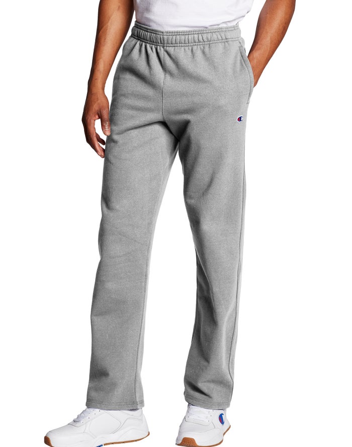 Champion Mens Sweatpants NZ - Powerblend Open Bottom Grey ( 7502-BUYJP )